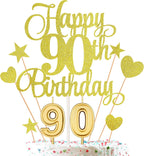 90th Birthday Cake Decorations Set Include 90th Birthday Candles Numeral 90 Cake Candles and Happy 90th Birthday Cake Toppers with Heart Star Cupcake Picks for Birthday Party (Gold Series)