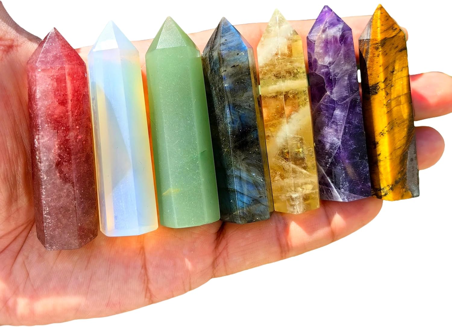 1.6"-2" Natural Crystal Tower Point Wand Obelisk 6 Faceted Crystals Point Chakra Stone Kit Home Decor Reiki Healing Gift (Rose Quartz)
