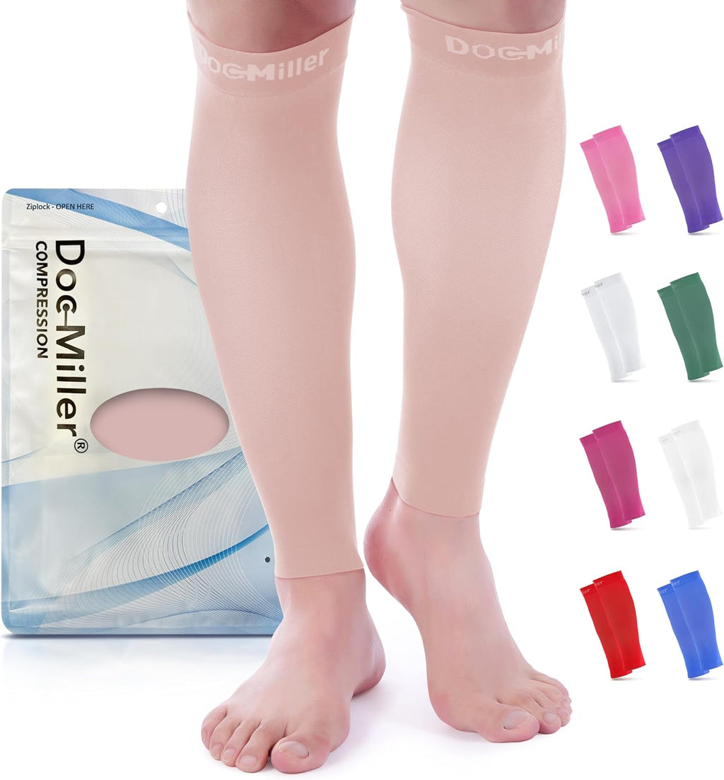 Doc Miller Compression Calf Sleeve for Men & Women, Premium Medical Grade, 15-20mmHg Graduated Support for Running, Calf Tear, Shin Splints, Knee High, Calf Sleeves, 1 Pair
