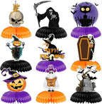Halloween Table Decorations - 9Pcs Halloween Centerpieces for Tables Black Orange Honeycomb Centerpieces Pumpkin Ghost Witch Cat Table Topper for Spooky Birthday Party Supplies