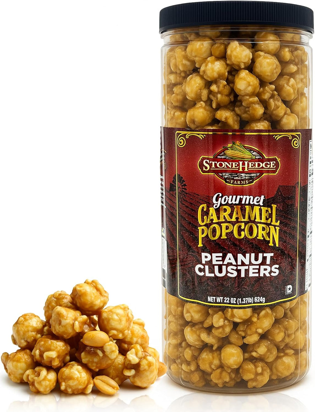 Stonehedge Farms Gourmet Peanut Caramel Popcorn Clusters | 20 oz Reclosable Container | Mix Of Carmel Pop Corn, Peanuts, and Butter Toffee | Holiday Snack Gift
