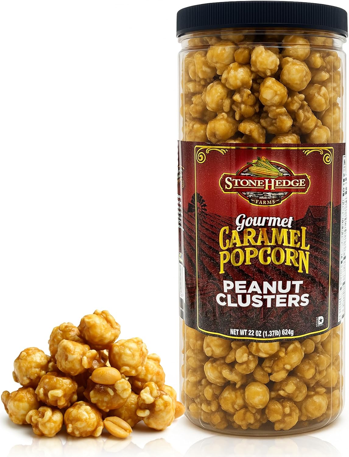 Stonehedge Farms Gourmet Peanut Caramel Popcorn Clusters | 20 oz Reclosable Container | Mix Of Carmel Pop Corn, Peanuts, and Butter Toffee | Holiday Snack Gift