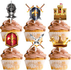 18pcs Gold Glitter Dessert Cupcake Topper Medieval Knights Theme Decorations Men Boys Happy Birthday Party Decor Supplies