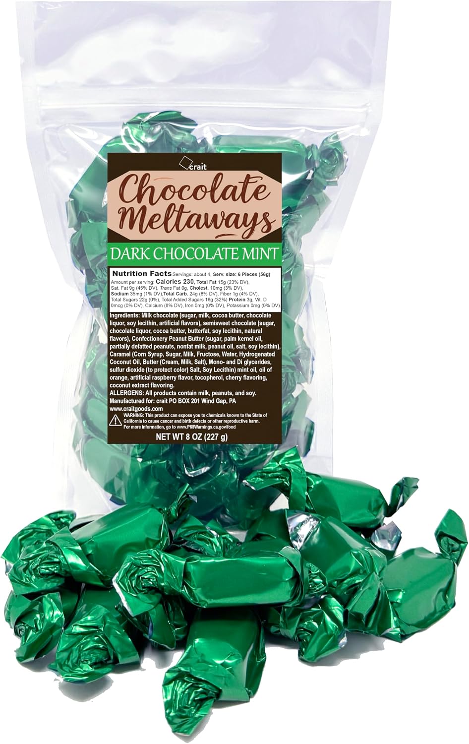 Chocolate Meltaways Individually Wrapped Mint Chocolates, St Patrick's Day Candy, Green Candy 8 Ounces (Dark Chocolate Mint)