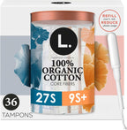 L. Tampons, Made with Organic Cotton, Super/Super Plus Absorbency, Multipack, Made Without Synthetic Pesticides, Rayon or Fragrances, Applicator Made Without BPA, Leak-Stopping Design, 36 Count