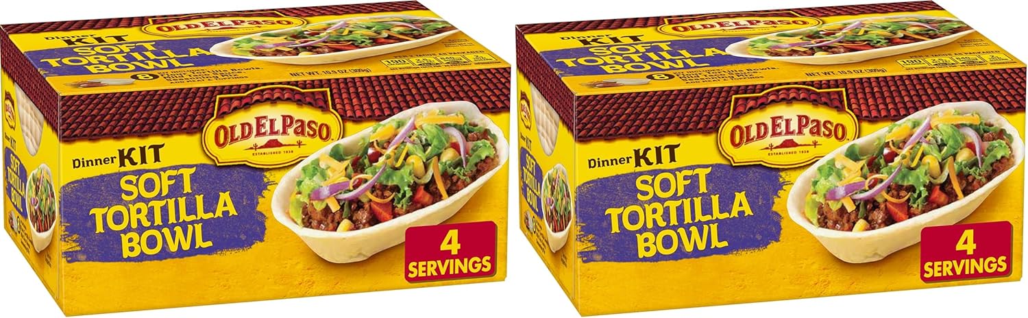 Old El Paso Soft Tortilla Bowl Dinner Kit, Mild Taco Sauce and Seasoning, 8 Ct, 10.9 oz (Pack of 2)