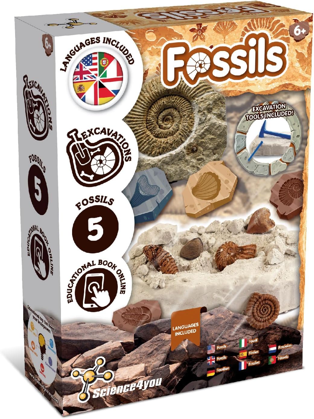 Science4you Fossil Digging Kit for Kids – Archeology, Excavation and Paleotology Kits for Kids, Fossil Dig, Stem Toy and Gift for Boys and Girls Age 6 7 8-12+