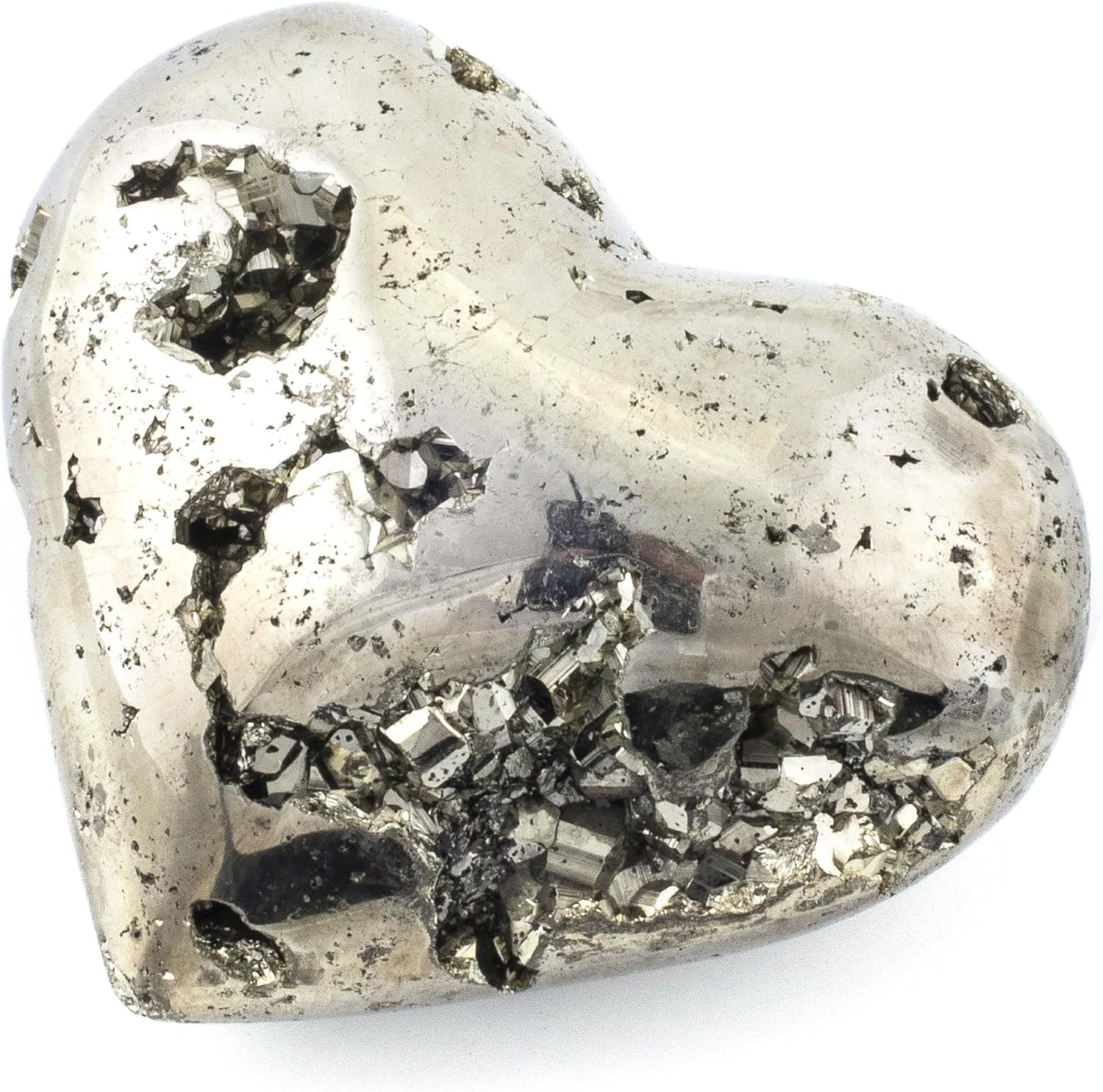 KALIFANO Pyrite Heart Cluster - High Energy Iron Piedra Pirita with Healing Properties (Information Card) Fools Gold Rock Reiki Crystal Carving Used for Increased Willpower and Manifestation