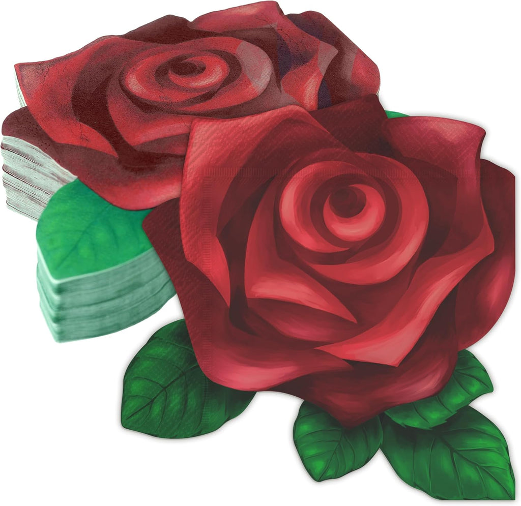 Cheerland Red Rose Cocktail Napkins Valentine's Day Paper Napkin Twilight Disposable Paper Napkins for Vampire Halloween Spring Luncheon Romantic Dinner Party Supplies Decoration Pack of 50