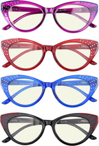 Eyekepper 4-pack Cat Eye Reading Glasses Blue Light Blocking Women Readers +2.50