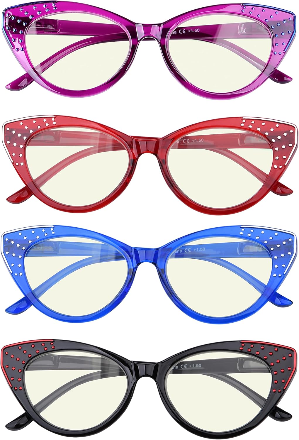 Eyekepper 4-pack Cat Eye Reading Glasses Blue Light Blocking Women Readers +2.50