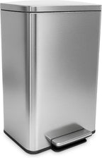 SIMPLI-MAGIC 50 Liter / 13.2 Gallon Soft-Close, Smudge Resistant Trash Can with Foot Pedal and Built in Filter- Stainless Steel, Sleek Finish