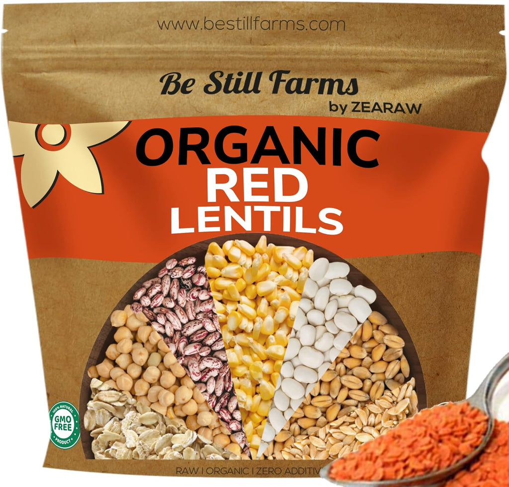 Organic Red Lentils Dry by Be Still Farms - Lentils Bulk (4.8lb) aka Masoor Dal - Ideal for Soup, Pasta, Pilof - High in Protein & Fiber | USDA Certified | Vegan | Non-GMO | Gluten Free