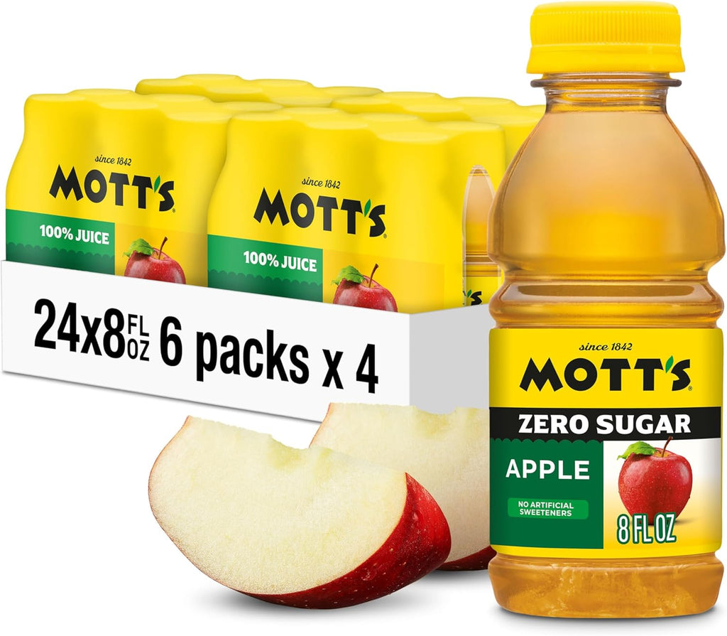 Mott's Zero Sugar Apple Juice Drink, 8 fl oz bottles, 24 Count (4 Packs of 6), Apple Flavor, Excellent Source of Vitamin C