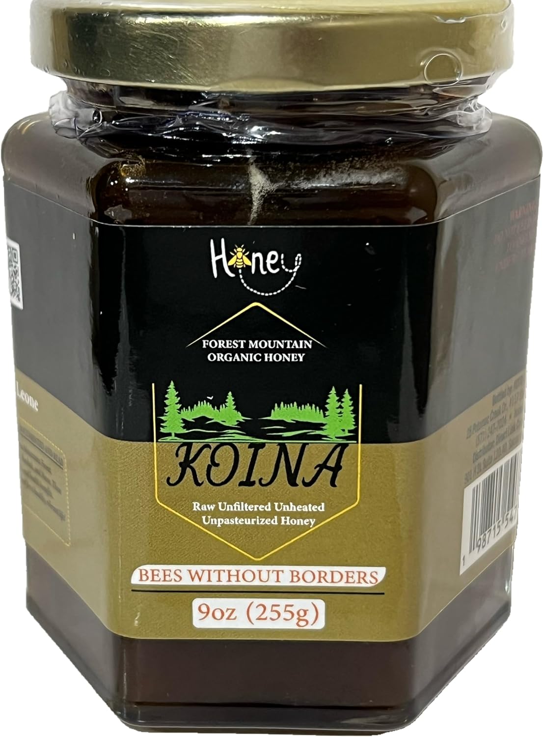 KOINA Forest Mountain Organic Honey, Raw Unfiltered Unpasteurized, 9 oz (255g)
