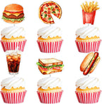 Cheereveal Fast Food Party Decorations, 36pcs Fast Food Cupcake Toppers, French Fries Pizza Cake Decorations, Junk Food Themed Birthday Baby Shower Carnival Party Supplies