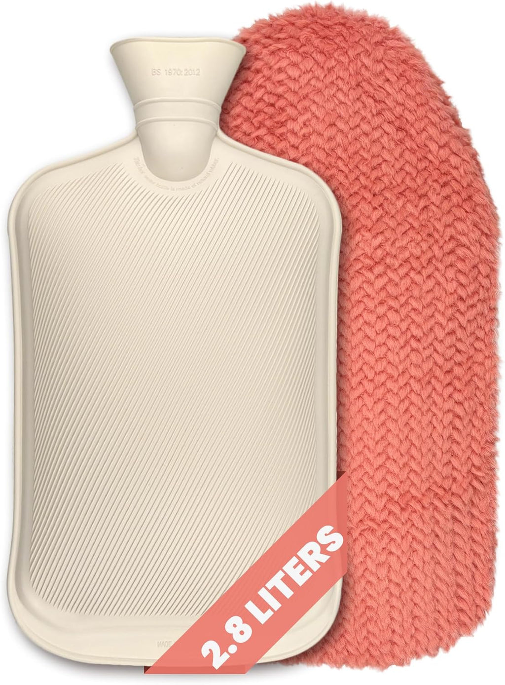 DEFUNX Hot Water Bottle with Cover Extra Large Rubber Hot Water Bag for Pain Relief, Cramps, Bed Warmer, Hot and Cold Therapy, Orange Faux Fur Cover, 2.8 Liter
