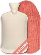 DEFUNX Hot Water Bottle with Cover Extra Large Rubber Hot Water Bag for Pain Relief, Cramps, Bed Warmer, Hot and Cold Therapy, Orange Faux Fur Cover, 2.8 Liter