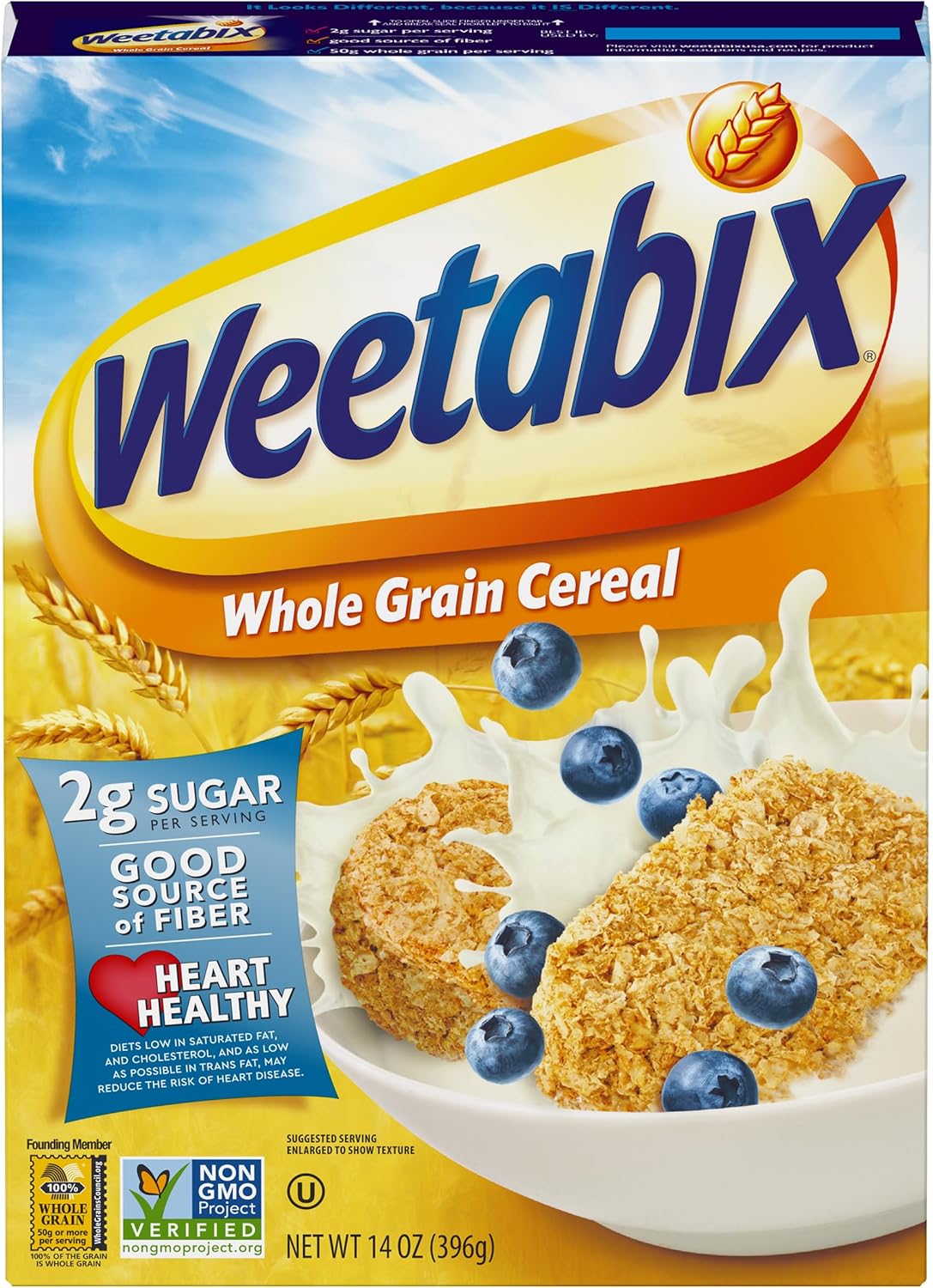 Weetabix Biscuits Whole Grain Cereal, Good Source of Fiber, Low in Fat, Heart Healthy, Vegan, Breakfast or Snack, 14 oz