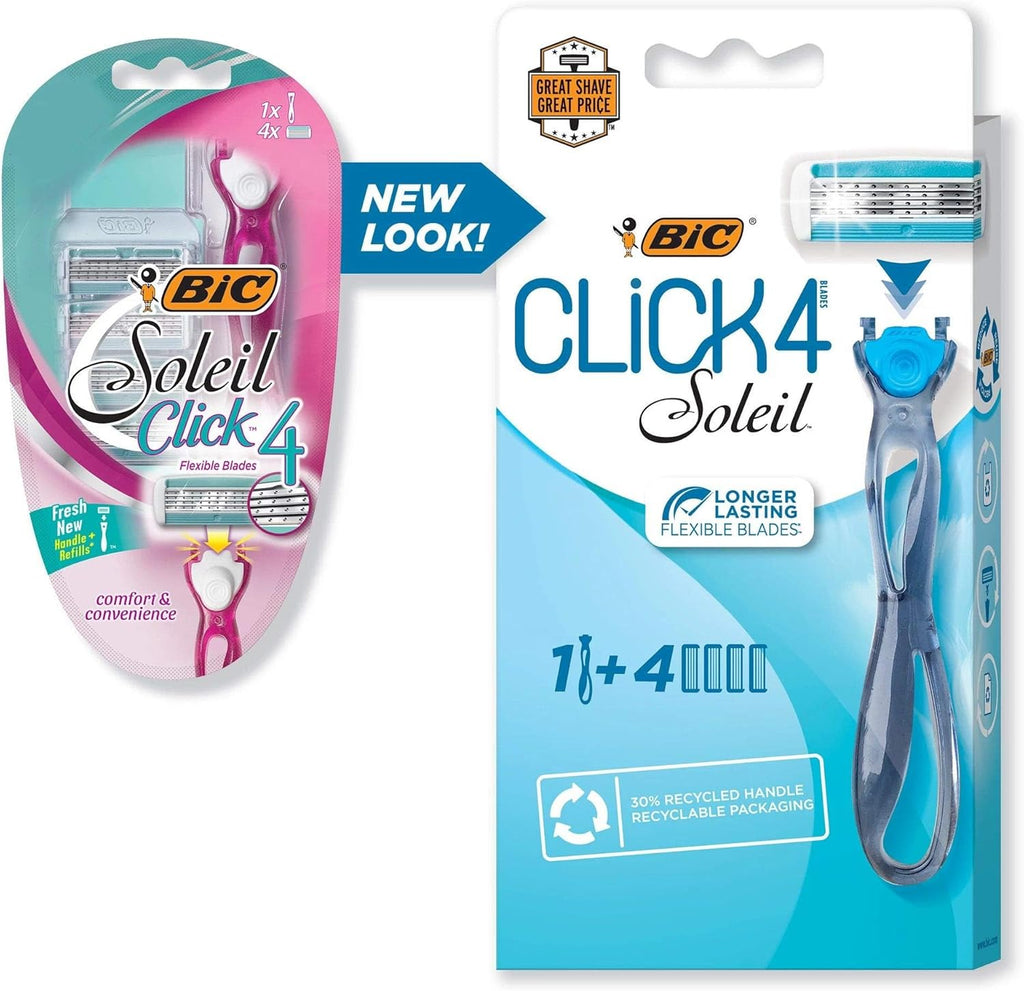 BIC Soleil Bella Click Women's 4-Blade Disposable Razor, 1 Handle and 4 Cartridges