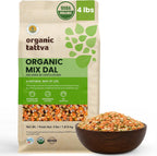 Organic Tattva Mix Dal (4 lbs) - Unpolished Lentils Organic, Gluten Free, Vegan & Kosher - High Protein Split Beans, Peas, Lentils Dry Mix - Pure Plant Based Nutrition - USDA Certified Legumes