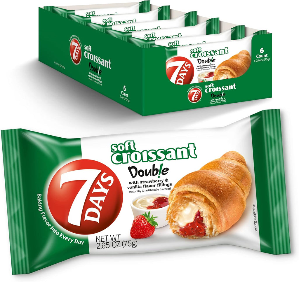 7Days Soft Croissant, Strawberry & Vanilla Croissant, Breakfast Pastry, Individually Wrapped On The Go Snack, Non-GMO, 2.65 Ounce (Pack of 6)