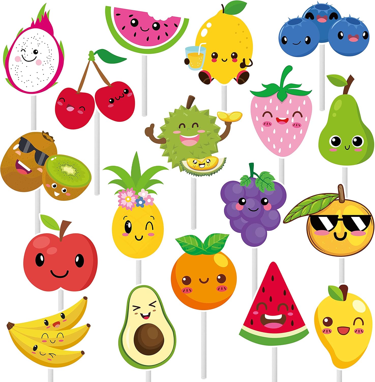 36PCS Fruit Party Cupcake Toppers Watermelon Lemon Strawberry Cake Decorations Tropical Summer Cupcake Toppers for Tutti Frutti Fruit Theme Birthday Party Supplies