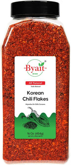 Byait Gochugaru Korean Chili Flakes 16 Oz (1 LB), Medium Hot, 100% Pure Red Chili Pepper Flakes for Authentic Korean Cooking, Kimchi, Chili Oil, and Seasoning
