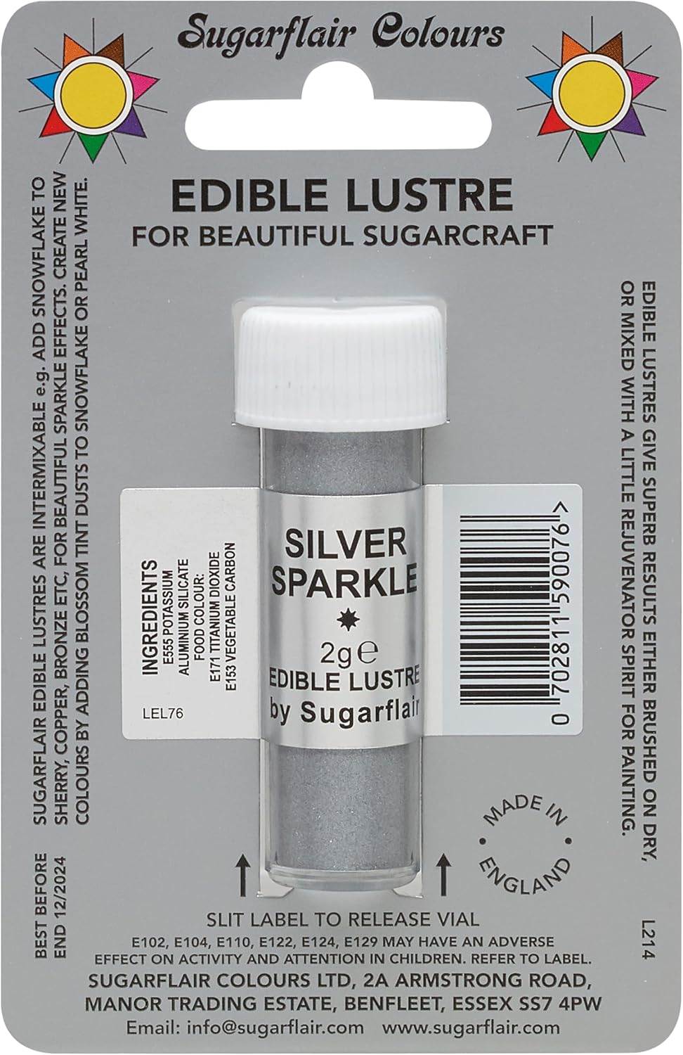Sugarflair SILVER SPARKLE Edible Lustre Dust Powder - Cake decorating shimmer