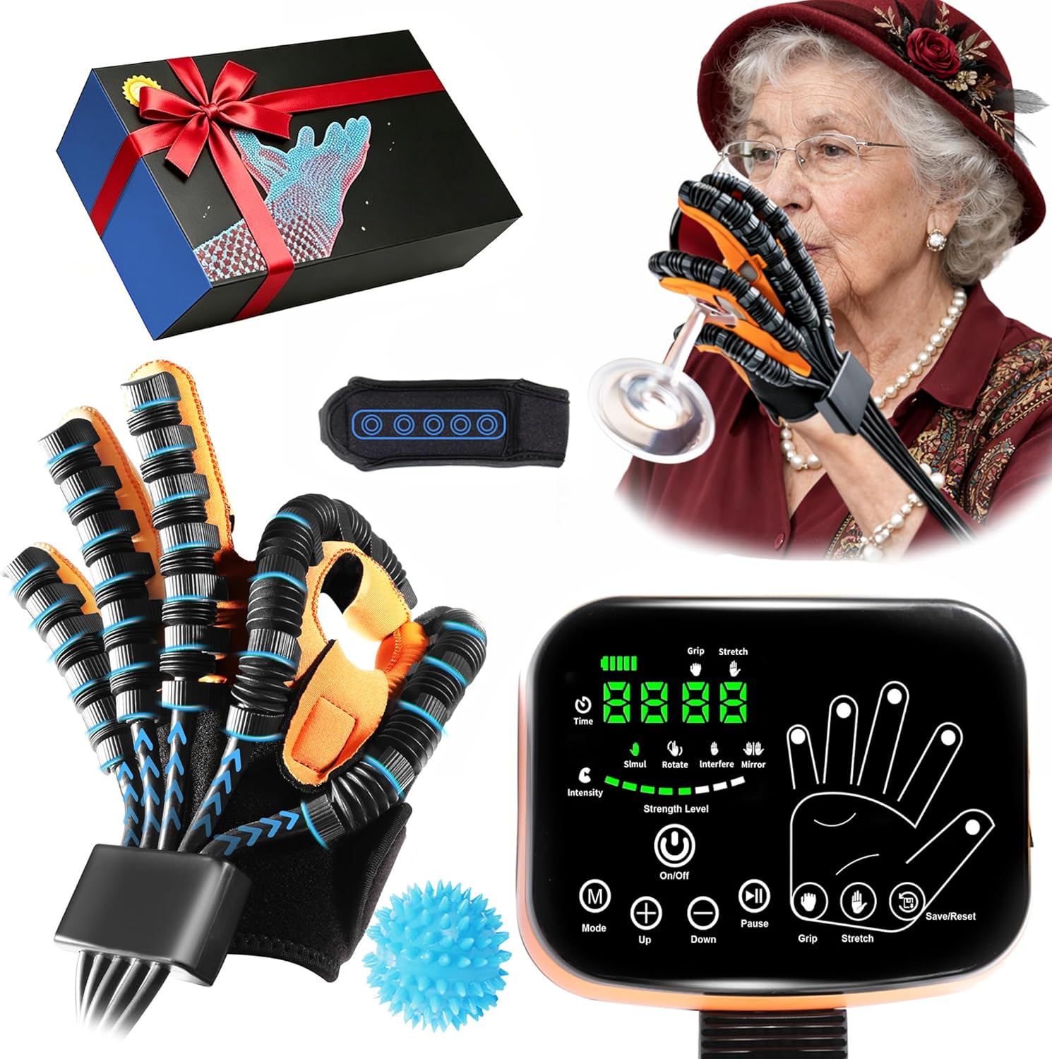 9th Gen Hand Rehabilitation Robot Gloves, Stroke Recovery Hand Therapy Equipment, Automatic LED Touchscreen 4 Modes Mirror Training, Finger Exerciser for Arthritis & Hemiplegia