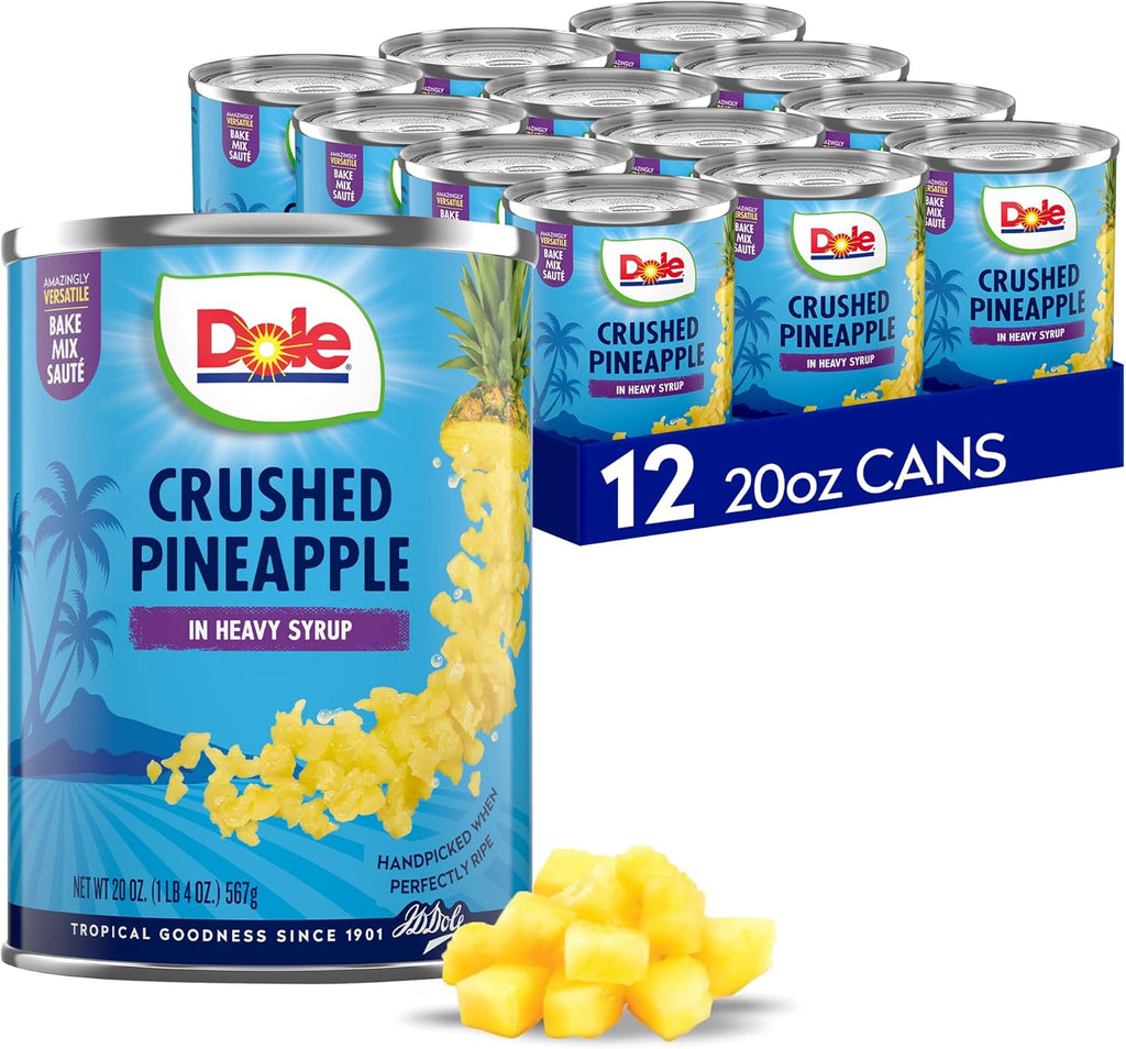 Dole Canned Fruit, Crushed Pineapple in Heavy Syrup, Gluten Free, Pantry Staples, 20 Oz, 12 Count, Packaging May Vary