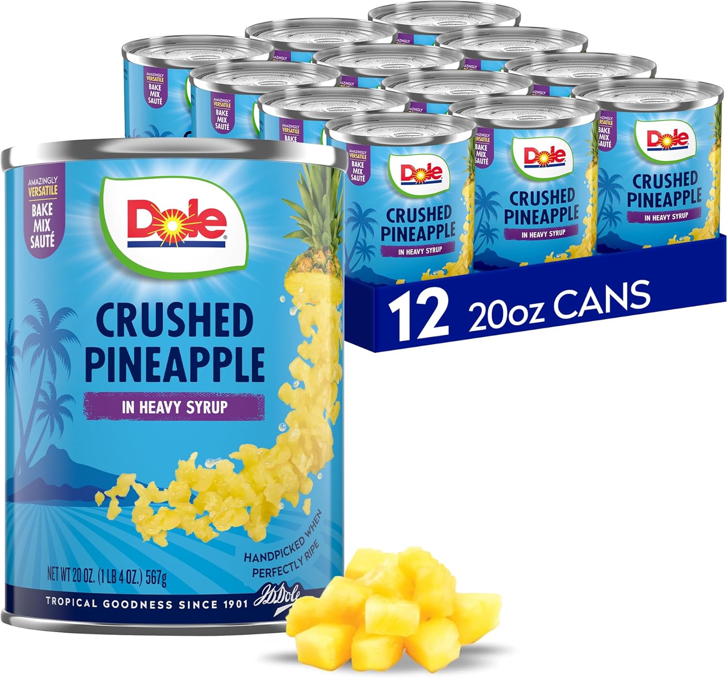 Dole Canned Fruit, Crushed Pineapple in Heavy Syrup, Gluten Free, Pantry Staples, 20 Oz, 12 Count, Packaging May Vary