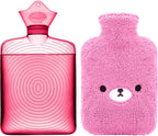 samply Hot Water Bottle with Cute Fleece Cover, Hot Water Bag for Hot and Cold Compress, Hand Feet Warmer, Neck and Shoulder Pain Relief, Purple Bear