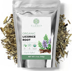 Elanen Naturals Organic Licorice Root 4 oz. (113g), USDA Certified Organic Licorice Root Tea, Licourice Bulk Chopped, Liquorice, Raiz de Regaliz Licrice, Glycyrrhiza glabra, Cut & Sifted