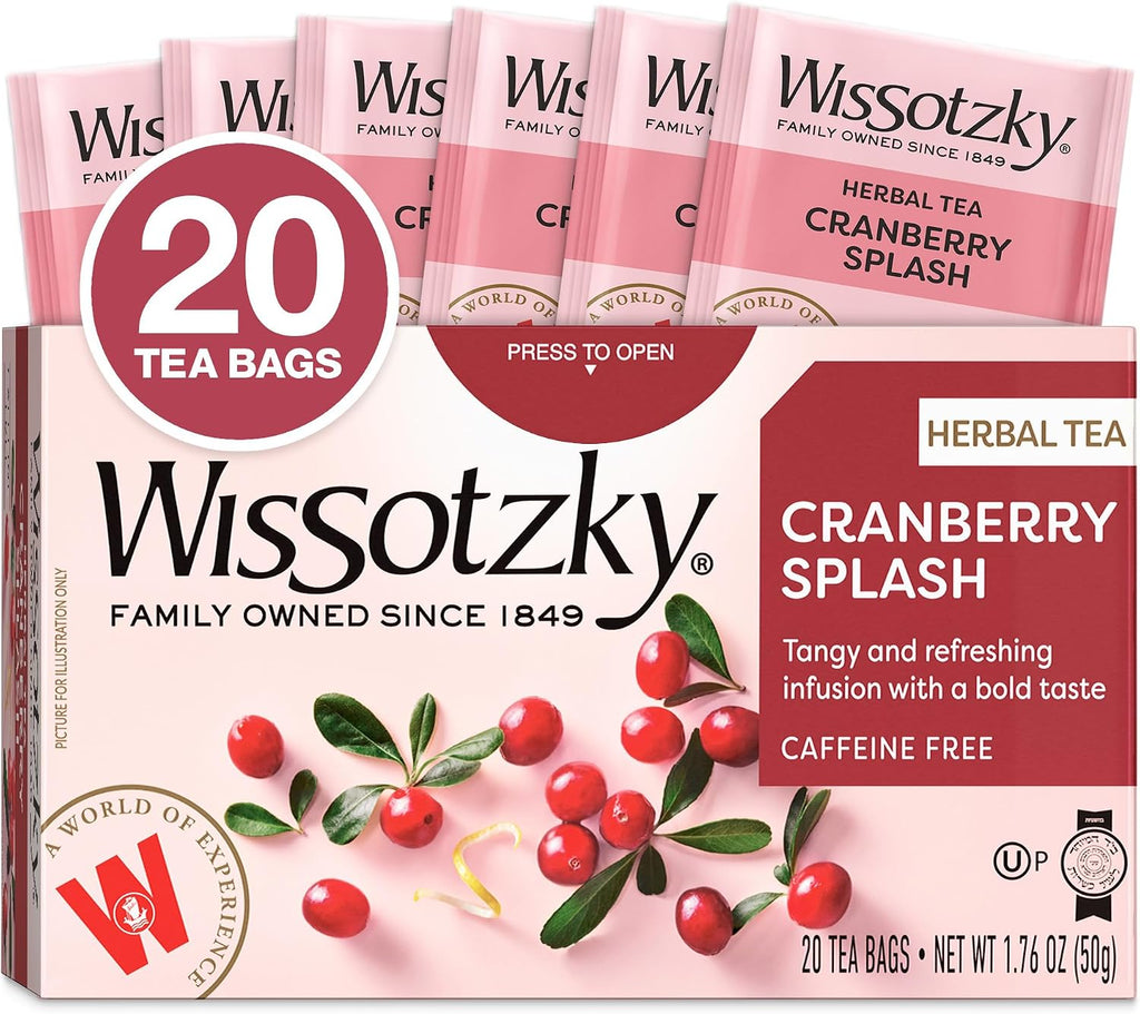 Wissotzky Cranberry Herbal Tea, 20 Teabags | Refreshing Blend | Caffeine Free Tea | Antioxidant Rich