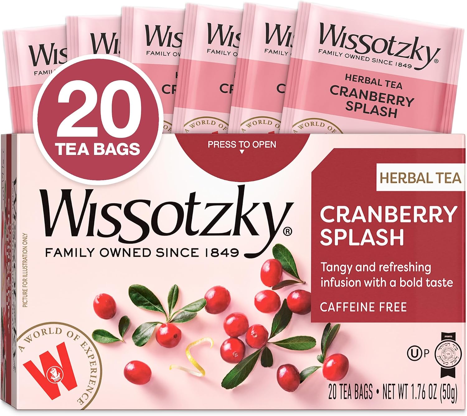 Wissotzky Cranberry Herbal Tea, 20 Teabags | Refreshing Blend | Caffeine Free Tea | Antioxidant Rich