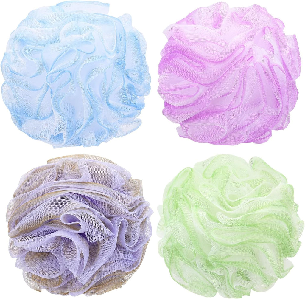 Tbestmax 4 Pack Bath Sponge Pouf Shower Loofah Body Scrubber Exfoliator, 60g/Piece - 4 Colors