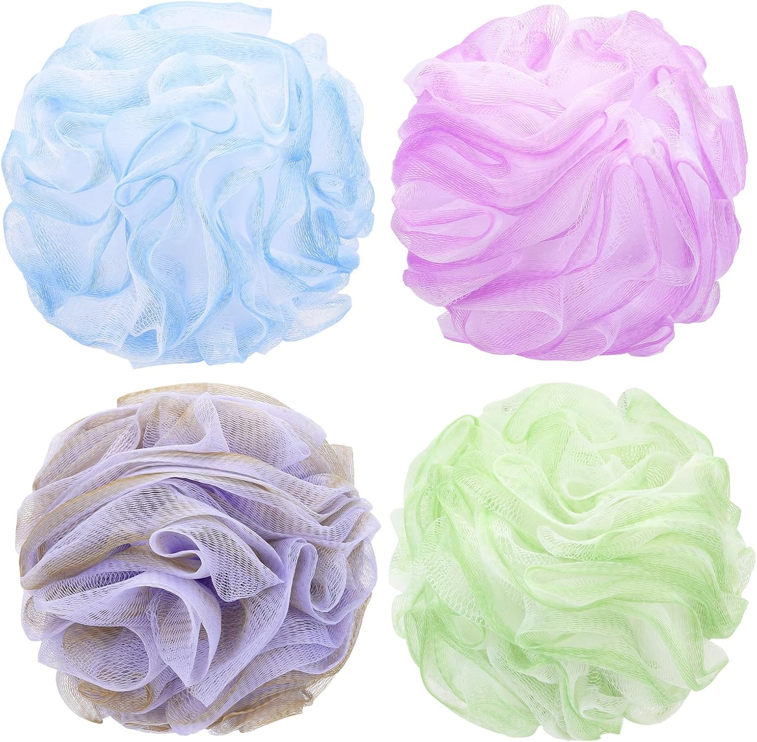 Tbestmax 4 Pack Bath Sponge Pouf Shower Loofah Body Scrubber Exfoliator, 60g/Piece - 4 Colors