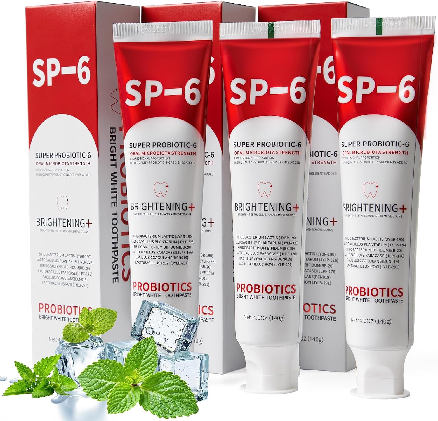 SP-6 Probiotic Whitening Toothpaste, SP-6 Probiotic Toothpaste, Enhanced Formula with 6 Probiotics for Teeth Whitening/Brightening, Enamel-Safe, Fluoride-Free, Fresh Mint Flavor, 4.9oz, 3Pack