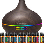 InnoGear Aromatherapy Diffuser & 10 Essential Oils Set, 400ml Diffuser Ultrasonic Diffuser Cool Mist Humidifier with 4 Timers 7 Colors Light Waterless Auto Off for Mother's Gift, Dark Wood Grain