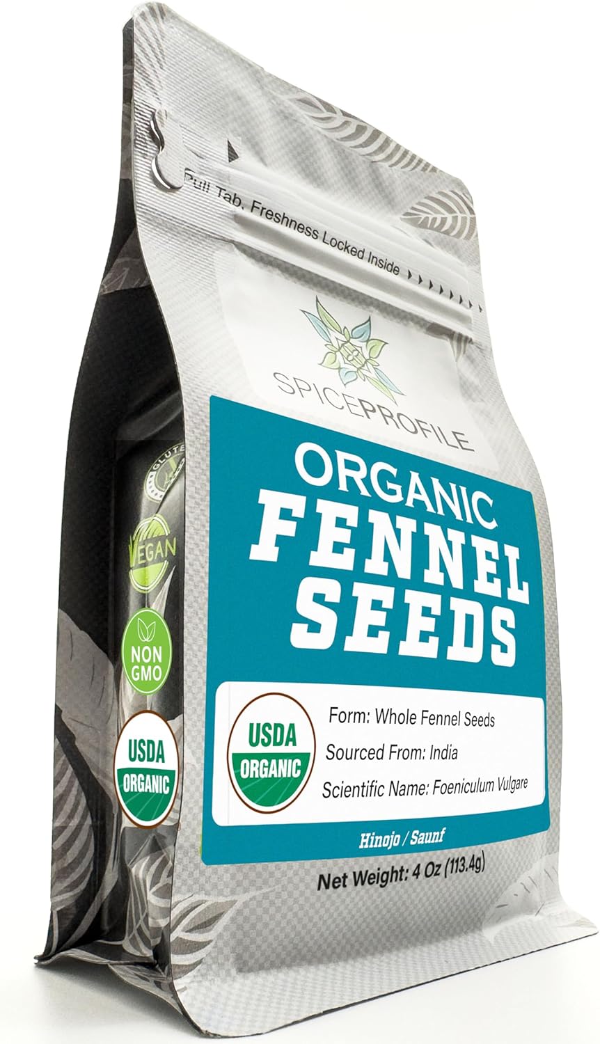 Spice Profile | USDA Organic Fennel Seeds (Whole) | Resealable 4oz Pouch | Saunf | Perfect for Cooking, Teas, Smoothies & Lattes | Sweet & Aromatic