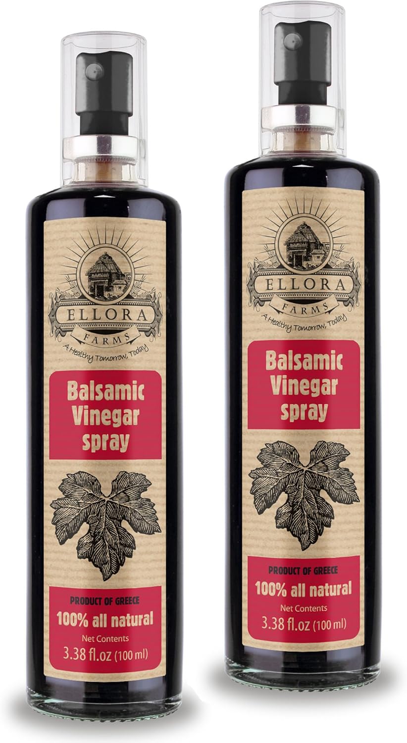 Ellora Farms, Balsamic Vinegar in glass spray bottle, Clog-free, Single Origin Greece, all-natural, 3.38 oz, Pack of 2