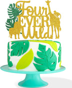 Four Ever Wild 4th Birthday Cake Topper - Jungle Safari Birthday Party Decorations - Safari Happy 4th Birthday Cake Topper For Boys