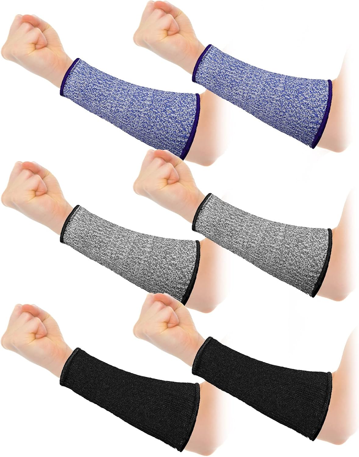 Sintege 3 Pairs Arm Protectors for Thin Skin and Bruising Cut Resistant Forearm Sleeve Level 5 Arm Burn Protection Sleeve (Black, Royal Blue, Grey,7.9 Inch)