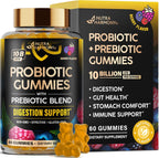 Probiotic Gummies 10B CFU with Prebiotic Fiber - Digestion & Immune Support - Debloat, Stomach & Gut Comfort - Probiotics for Women & Men - Natural Berry Flavor - Vegan & Sugar-free - 60 Gummies