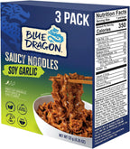 Blue Dragon Soy Garlic Saucy Noodles - 4.2oz (Pack of 3) - Knife Cut Air Dried Noodles w/Soy Garlic Sauce & Chili Garnish - Quick & Easy Meal with Authentic Asian Flavors - Perfect Mild Spicy Noodles