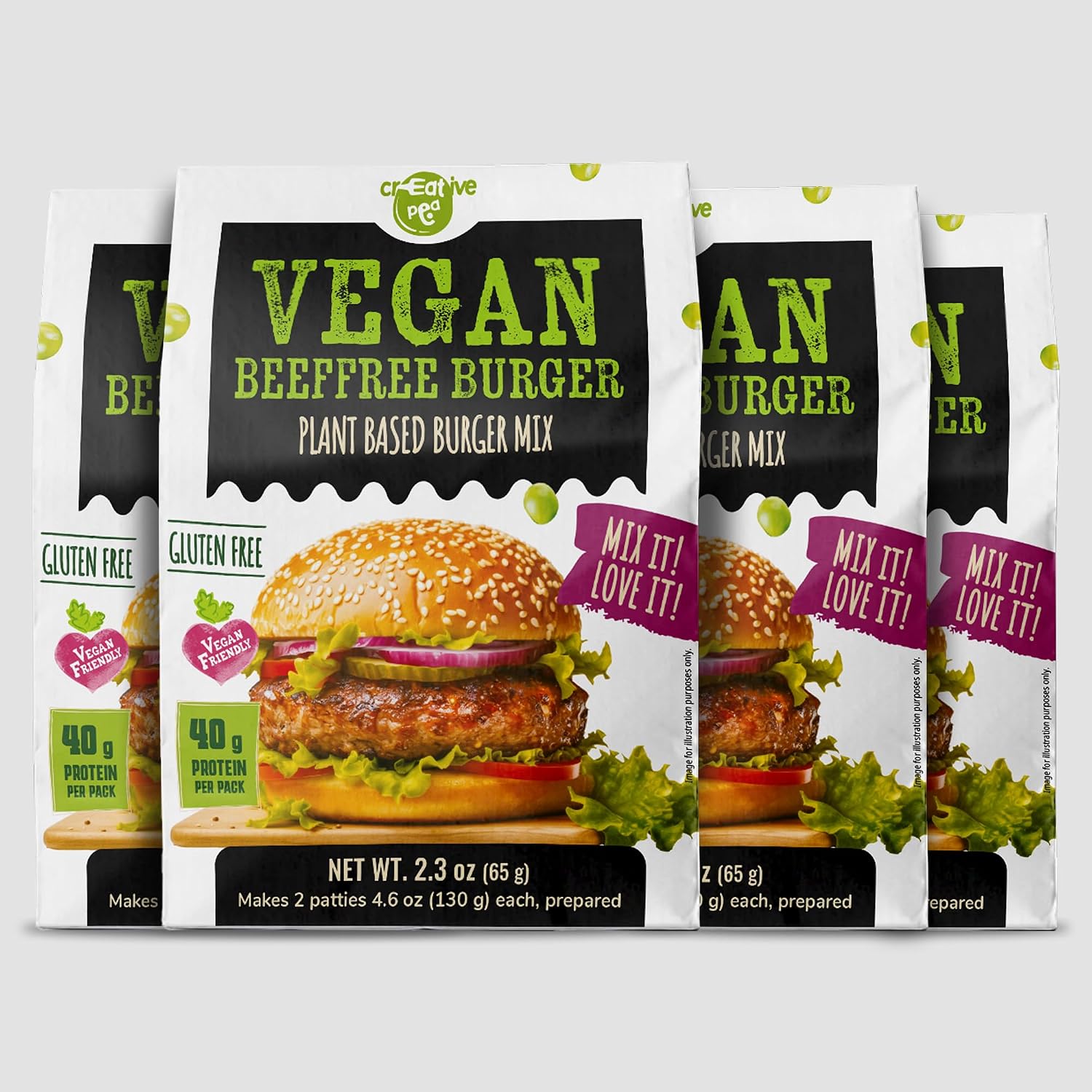 Creative Pea Beeffree Burger Mix | 4-Pack Makes ~1 kg (Up to 8 Burgers) | Shelf-Stable Vegan Protein | Just Add Water & Oil | Easy Burger Patties | Gluten-Free