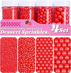 Red Pearl Sprinkles for Cake Decorating, 11.3 Oz Edible Pearls Sugar Large Capacity 4 Jars Set for Baking Cookie Ice Cream Cupcake Topping
