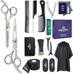 Equinox Professional Hair Scissors Set - Pro Barber Kit, Includes Cutting Scissors, Thinning Shears, Straight Razor, 3 Combs, Clips, Grippers - Salon & Barber Supplies, Hair Tools
