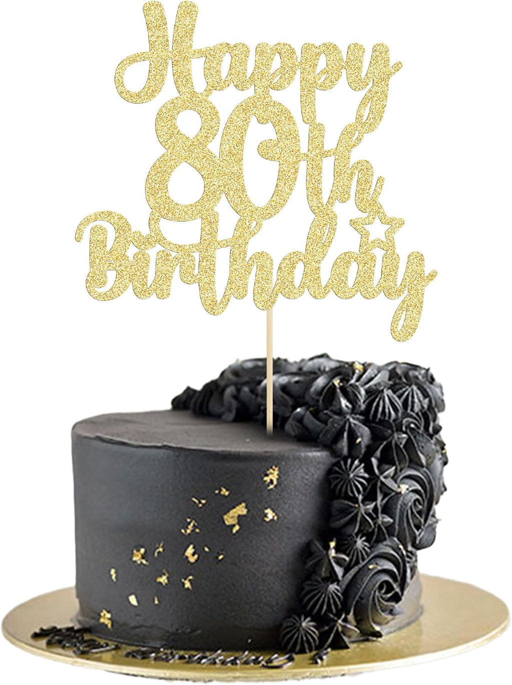 Gyufise 1Pc Happy 80th Birthday Cake Topper Glitter Cheers to 80 Years Old Birthday Cake Pick for Happy 80th Birthday Anniversary Party Cake Decorations Supplies Gold